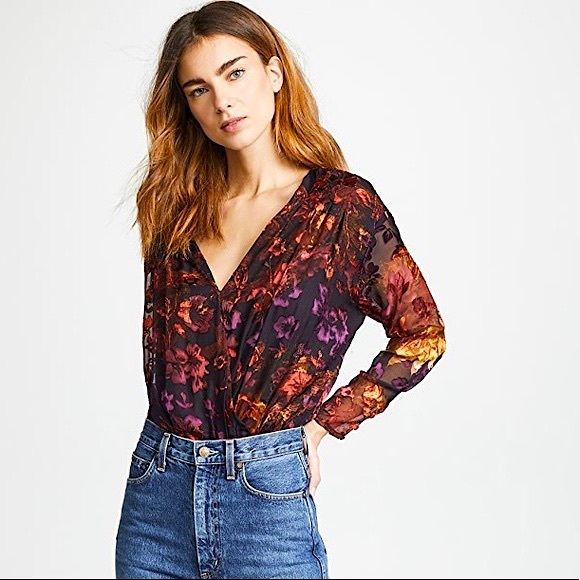 Astr Tops - ASTR the label plum floral velvet bodysuit